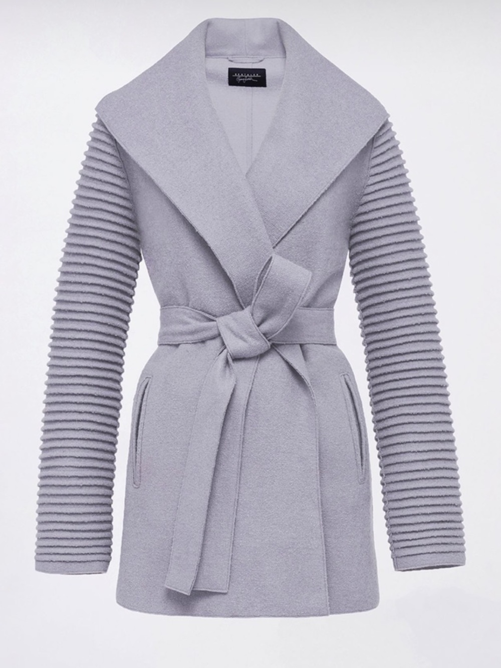 SENTALER Superfine Alpaca Wrap “Kate” Coat with Ribbed Sleeves in “Gull Grey”